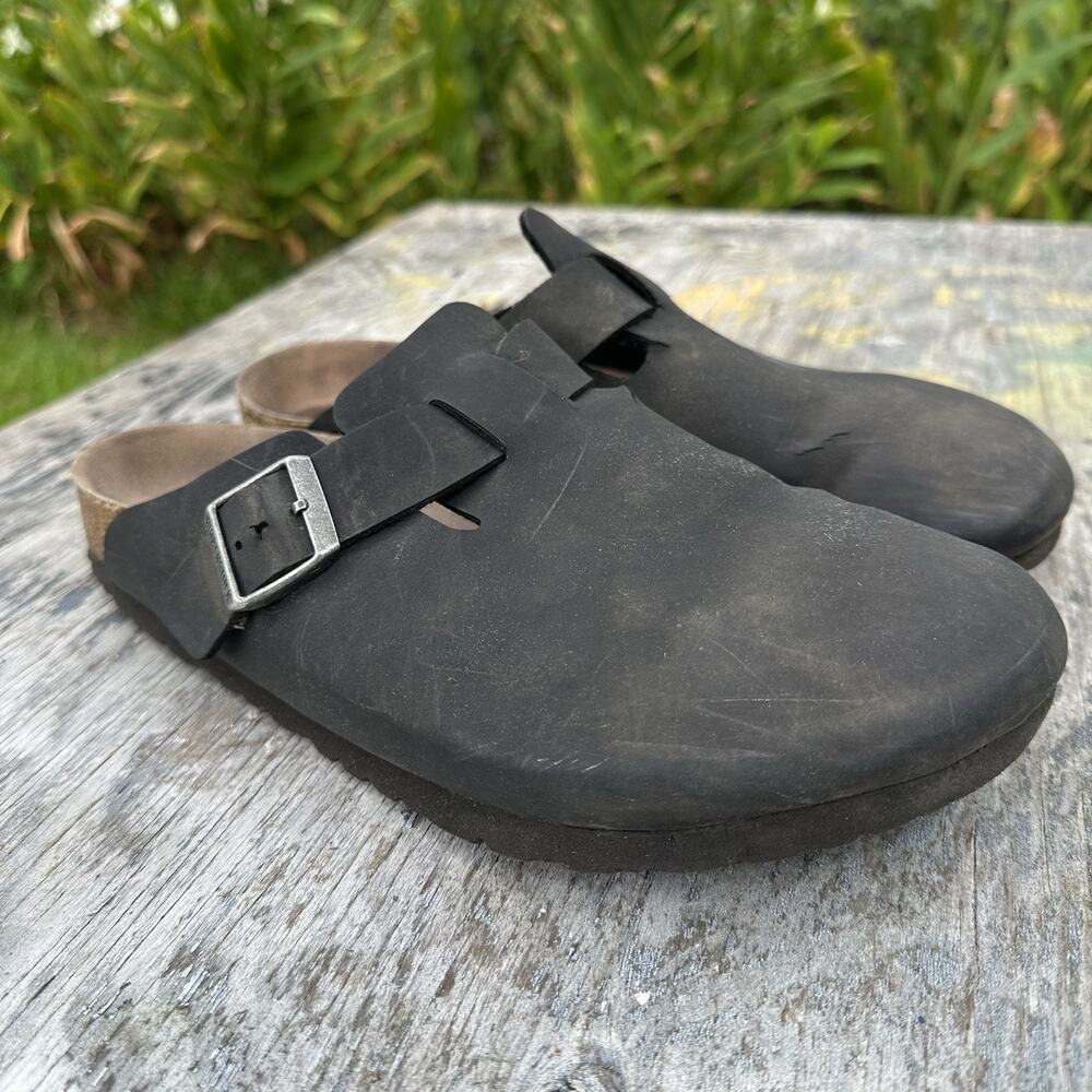Birkenstock Boston Vegan Black Microfiber Clogs Men's 44 EU Regular Footbed 975